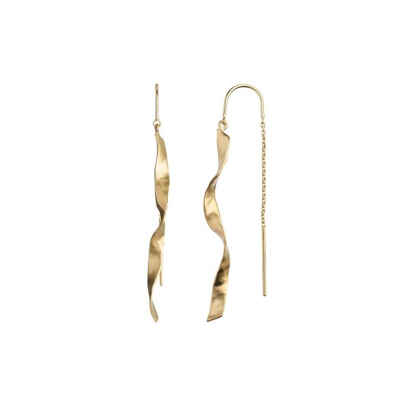 Stine A Long Twisted Hammered Earring With Chain/Guld 
