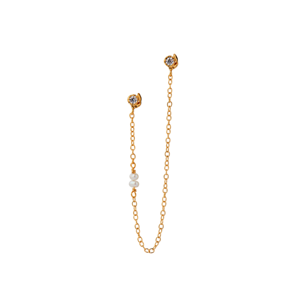 Stine A Twin Flow Earring With Stones Chains and Pearls/Gold