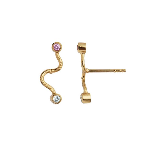 Stine A Big Wave Earring With Pastel Pink & Blue Stones/Guld 